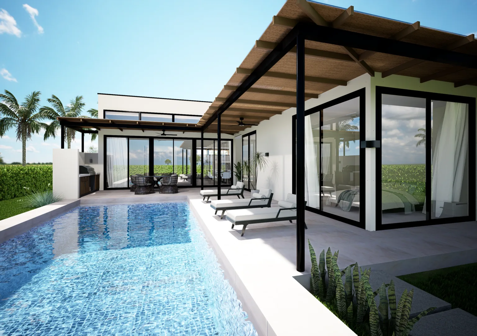 Contemporary home with a pool overlooking the ocean at Costa Brava